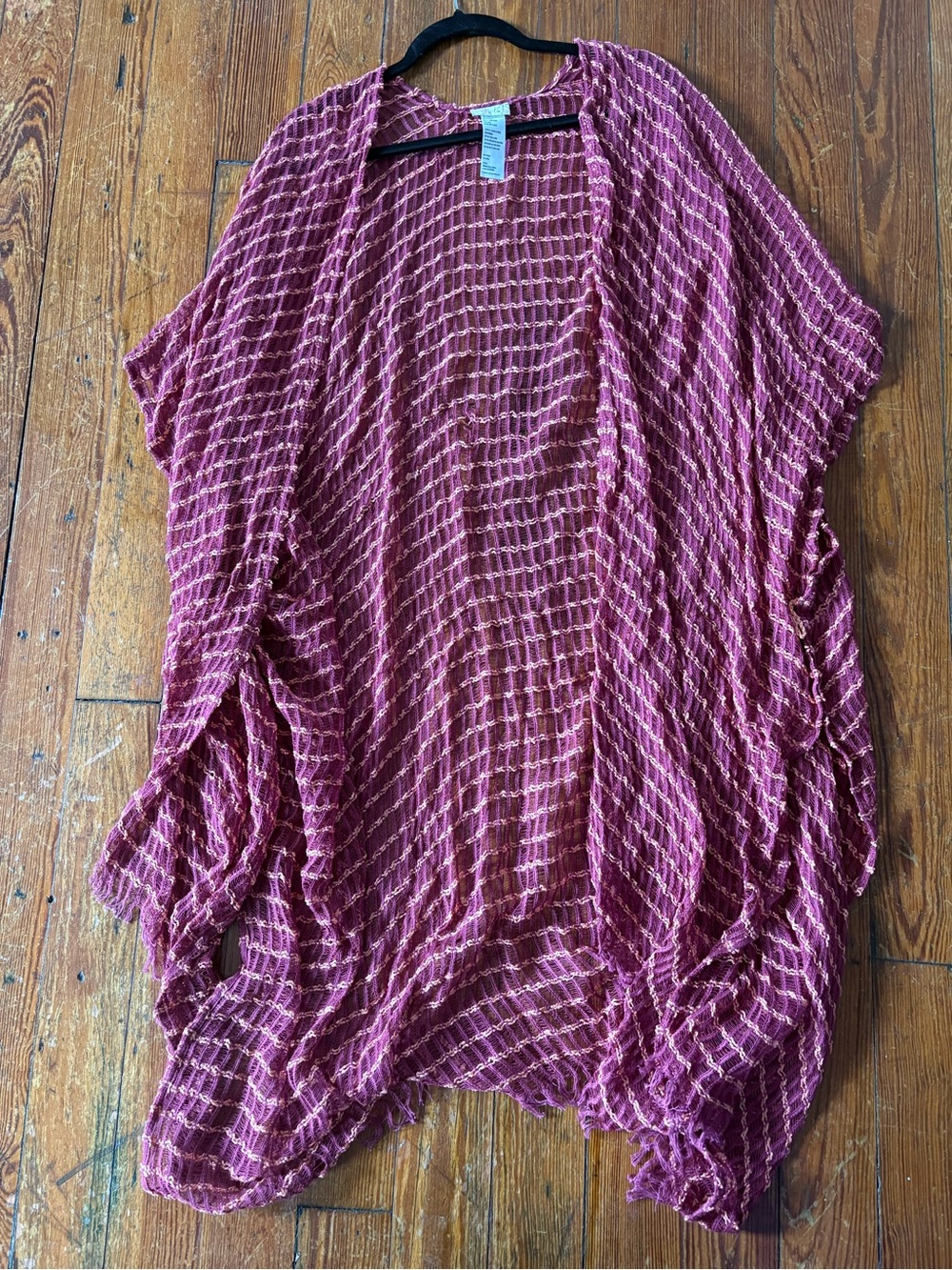 Free People Berry and Orange Open Weave Kimono Cardigan